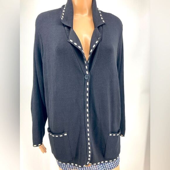 DVF Diane Von Furstenberg Black/White Knit Jacket Size 1X - Picture 3 of 7